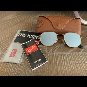 Ray-Ban Hexagonal Flat Sunglasses, Silver Mirrored